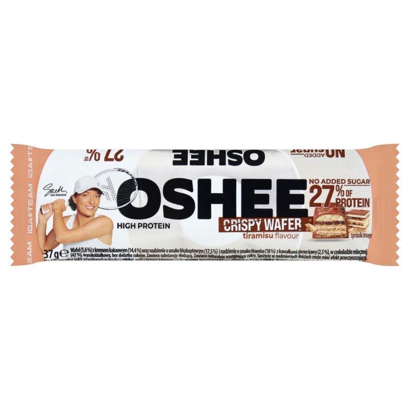 Oshee Wafel z kremem kakaowym oraz nadzienie o smaku biszkoptowym i tiramisu wysokobiałkowy 37 g